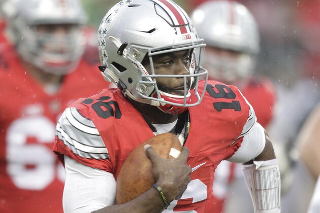 Ohio State quarterback J.T. Barrett plays against Michigan State during an NCAA college football game Saturday, Nov. 21, 2015, in Columbus, Ohio. (AP Photo/Jay LaPrete)