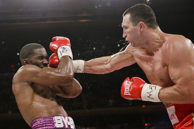 Wladimir Klitschko, of Ukraine, punches Bryant Jennings during the fourth round of a boxing match Saturday, April 25, 2015, at Madison Square Garden in New York. Klitschko won the heavyweight bout by unanimous decision. (AP Photo/Frank Franklin II)