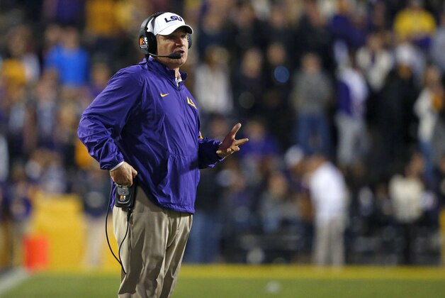 LSU wide receiver John Diarse (9) talks on the sideline in the second half of an NCAA college football game against Arkansas in Baton Rouge, La., Saturday, Nov. 14, 2015. Arkansas won 31-14. (AP Photo/Gerald Herbert)