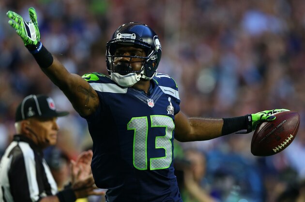 GLENDALE, AZ - FEBRUARY 01:  Chris Matthews #13 of the Seattle Seahawks reacts against the New England Patriots during Super Bowl XLIX at University of Phoenix Stadium on February 1, 2015 in Glendale, Arizona.  (Photo by Elsa/Getty Images)