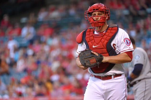 ANAHEIM, CA - SEPTEMBER 26: Chris Iannetta #17 of the Los Angeles Angels of Anaheim during the first inning of the game against the Seattle Mariners at Angel Stadium of Anaheim on September 26, 2015 in Anaheim, California. (Photo by Matt Brown/Angels Baseball LP/Getty Images)
