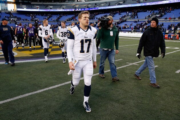 BALTIMORE, MD - NOVEMBER 22:  Quarterback Case Keenum #17 of the St. Louis Rams walks off the field following the Rams 16-13 loss to the Baltimore Ravens at M&T Bank Stadium on November 22, 2015 in Baltimore, Maryland.  (Photo by Rob Carr/Getty Images)