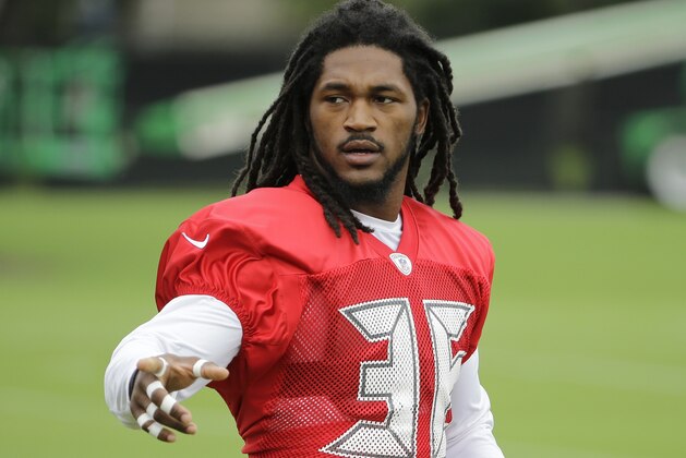 Tampa Bay Buccaneers safety D.J. Swearinger during a Buccaneers NFL football training camp Sunday, Aug. 2, 2015, in Tampa, Fla. (AP Photo/Chris O'Meara)