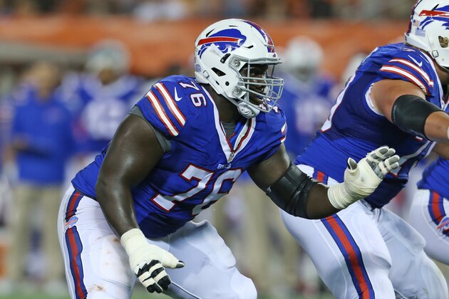 Buffalo Bills offensive guard John Miller (76) against the Cleveland Browns in an NFL preseason football game, Thursday, Aug. 20, 2015, in Cleveland. (AP Photo/Ron Schwane) Buffalo Bills offensive guard John Miller (76) against the Cleveland Browns in an NFL preseason football game, Thursday, Aug. 20, 2015, in Cleveland. (AP Photo/Ron Schwane)