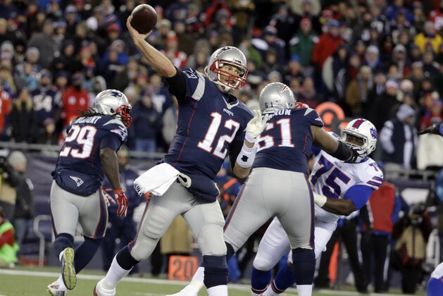 New England Patriots quarterback Tom Brady (12) passes against the Buffalo Bills in the second half of an NFL football game, Monday, Nov. 23, 2015, in Foxborough, Mass. (AP Photo/Steven Senne)