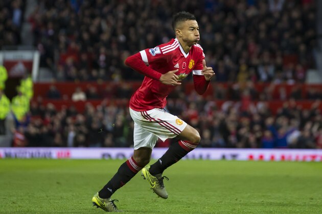 Manchester United's Jesse Lingard celebrates after scoring during the English Premier League soccer match between Manchester United and West Bromwich Albion at Old Trafford Stadium, Manchester, England, Saturday, Nov. 7, 2015. (AP Photo/Jon Super)