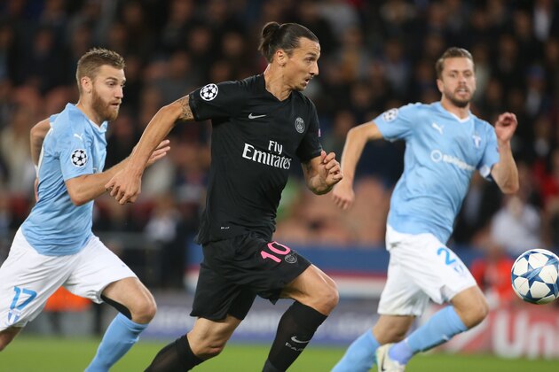 PARIS - SEPTEMBER 15: Zlatan Ibrahimovic of PSG in action during the UEFA Champions League match between Paris Saint-Germain (PSG) and Malmo FF at Parc des Princes stadium on September 15, 2015 in Paris, France. (Photo by Jean Catuffe/Getty Images)