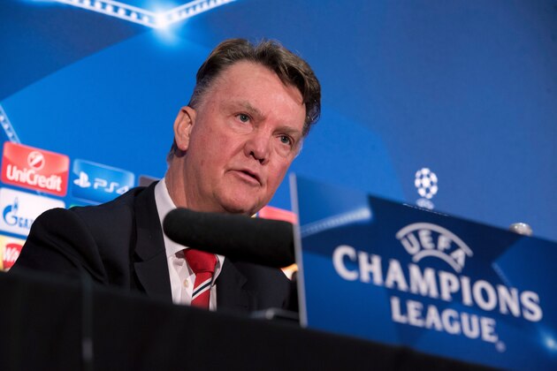 Manchester United's Dutch manager Louis van Gaal speaks during a news conference at Old Trafford stadium in Manchester, north west England, on November 24, 2015, ahead of their UEFA Champions League Group B football match against PSV Eindhoven on November 25.    AFP PHOTO / OLI SCARFF / AFP / OLI SCARFF        (Photo credit should read OLI SCARFF/AFP/Getty Images)