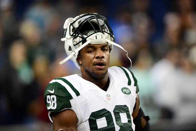Nov 24, 2014; Detroit, MI, USA; New York Jets outside linebacker Quinton Coples (98) against the Buffalo Bills at Ford Field. Mandatory Credit: Andrew Weber-USA TODAY Sports