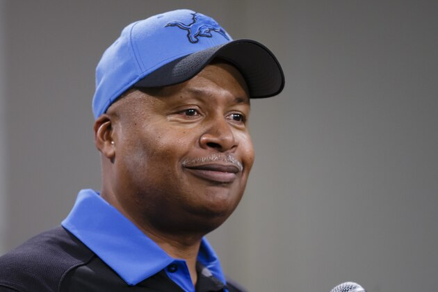 Detroit Lions head coach Jim Caldwell addresses the media after an NFL football game against the Oakland Raiders, Sunday, Nov. 22, 2015, in Detroit. (AP Photo/Rick Osentoski)