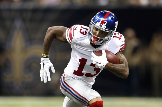 New York Giants wide receiver Odell Beckham (13) during the first half of an NFL football game against the New Orleans Saints, Sunday, Nov. 1, 2015, in New Orleans. (AP Photo/Butch Dill)