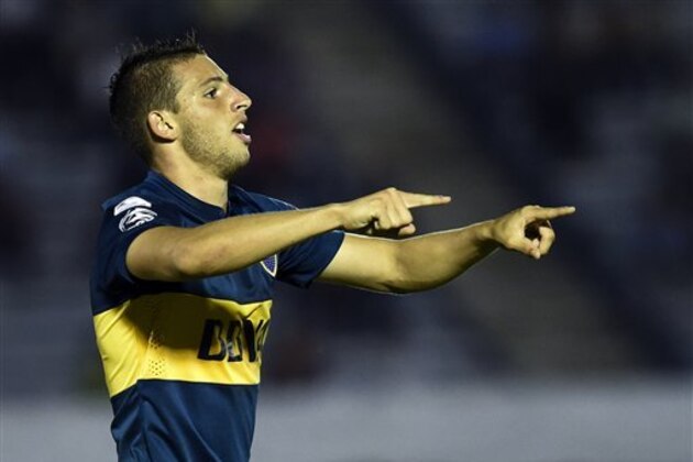 Jonathan Calleri of Argentina's Boca Juniors celebrates after scoring against Uruguay's Wanderers during a Copa Libertadores soccer game in Montevideo, Uruguay, Thursday, April 9, 2015. (AP Photo/Matilde Campodonico) Jonathan Calleri of Argentina's Boca Juniors celebrates after scoring against Uruguay's Wanderers during a Copa Libertadores soccer game in Montevideo, Uruguay, Thursday, April 9, 2015. (AP Photo/Matilde Campodonico)