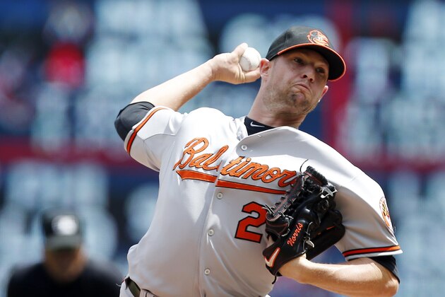 Baltimore Orioles pitcher Bud Norris throws against the Minnesota Twins in a baseball game against the Minnesota Twins, Wednesday, July 8, 2015, in Minneapolis. (AP Photo/Jim Mone)