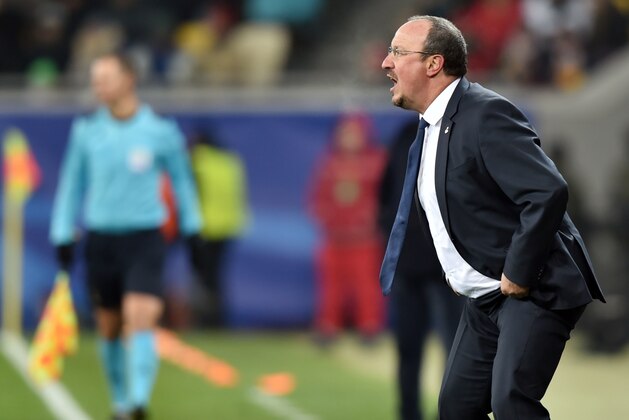 Real Madrid's Spanish coach Rafael Benitez reacts during the UEFA Champions League group A football match between Shakhtar Donetsk and Real Madrid in Lviv on November 25, 2015. AFP PHOTO / SERGEI SUPINSKY / AFP / SERGEI SUPINSKY        (Photo credit should read SERGEI SUPINSKY/AFP/Getty Images)