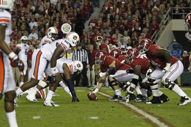 Alabama plays Auburn during the first half of the Iron Bowl NCAA college football game, Saturday, Nov. 29, 2014, in Tuscaloosa, Ala. (AP Photo/Butch Dill)