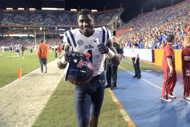 Mississippi wide receiver Laquon Treadwell (1) leaves the field after an NCAA college football game against Florida Saturday, Oct. 3, 2015, in Gainesville, Fla. Florida won 38-10. (AP Photo/Phelan M. Ebenhack)
