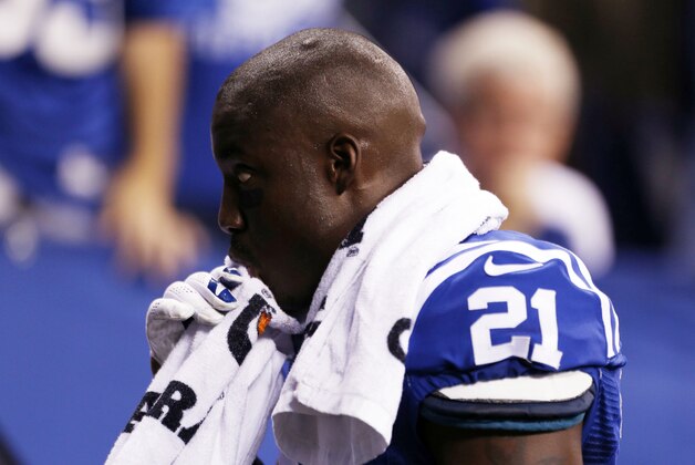 Sep 21, 2015; Indianapolis, IN, USA;  Indianapolis Colts cornerback Vontae Davis (21) heads to the locker room after being hurt in a game against the New York Jets at Lucas Oil Stadium. Mandatory Credit: Brian Spurlock-USA TODAY Sports