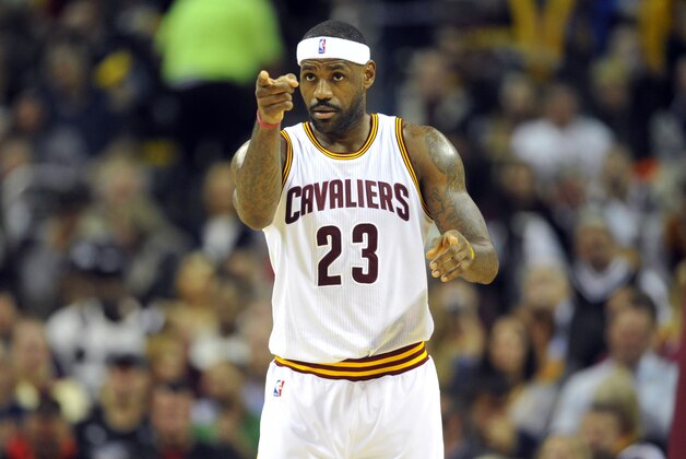 Nov 23, 2015; Cleveland, OH, USA; Cleveland Cavaliers forward LeBron James (23) reacts in the third quarter against the Orlando Magic at Quicken Loans Arena. Mandatory Credit: David Richard-USA TODAY Sports