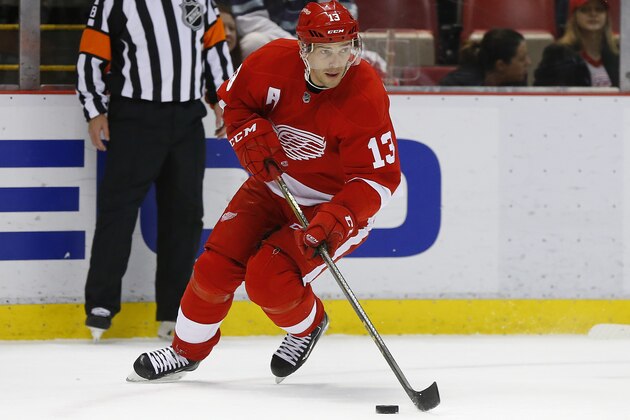 Detroit Red Wings center Pavel Datsyuk (13) skates against the Washington Capitals in the first period of an NHL hockey game Wednesday, Nov. 18, 2015 in Detroit. (AP Photo/Paul Sancya)