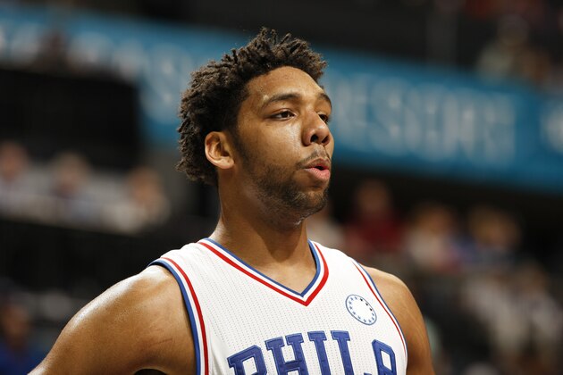 CHARLOTTE, NC - NOVEMBER 20:  Jahlil Okafor #8 of the Philadelphia 76ers during the game against the Charlotte Hornets at the Time Warner Cable Arena on November 20, 2015 in Charlotte, North Carolina. NOTE TO USER: User expressly acknowledges and agrees that, by downloading and or using this photograph, User is consenting to the terms and conditions of the Getty Images License Agreement.  Mandatory Copyright Notice:  Copyright 2015 NBAE (Photo by Kent Smith/NBAE via Getty Images)
