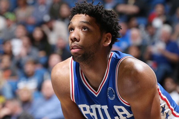 MINNEAPOLIS, MN - NOVEMBER 23: Jahlil Okafor #8 of the Philadelphia 76ers during the game against the Minnesota Timberwolves on November 23, 2015 at Target Center in Minneapolis, Minnesota. NOTE TO USER: User expressly acknowledges and agrees that, by downloading and or using this Photograph, user is consenting to the terms and conditions of the Getty Images License Agreement. Mandatory Copyright Notice: Copyright 2015 NBAE (Photo by David Sherman/NBAE via Getty Images)