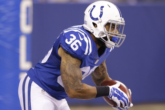 Indianapolis Colts' Dan Herron (36) runs during the first half of an NFL preseason football game against the Cincinnati Bengals, Thursday, Sept. 3, 2015, in Indianapolis. (AP Photo/Michael Conroy)
