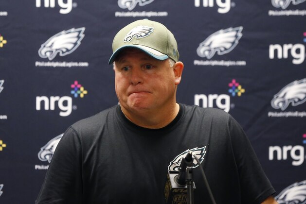 Philadelphia Eagles head coach Chip Kelly addresses the media after an NFL football game against the Detroit Lions, Thursday, Nov. 26, 2015, in Detroit. The Lions defeated the Eagles 45-14. (AP Photo/Paul Sancya) Philadelphia Eagles head coach Chip Kelly addresses the media after an NFL football game against the Detroit Lions, Thursday, Nov. 26, 2015, in Detroit. The Lions defeated the Eagles 45-14. (AP Photo/Paul Sancya)