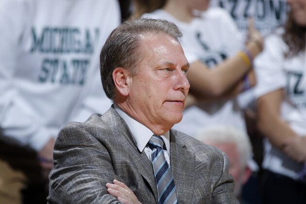 Michigan State coach Tom Izzo watches the action during the second half of an NCAA college basketball game against Eastern Michigan, Monday, Nov. 23, 2015, in East Lansing, Mich. Michigan State won 89-65. (AP Photo/Al Goldis)