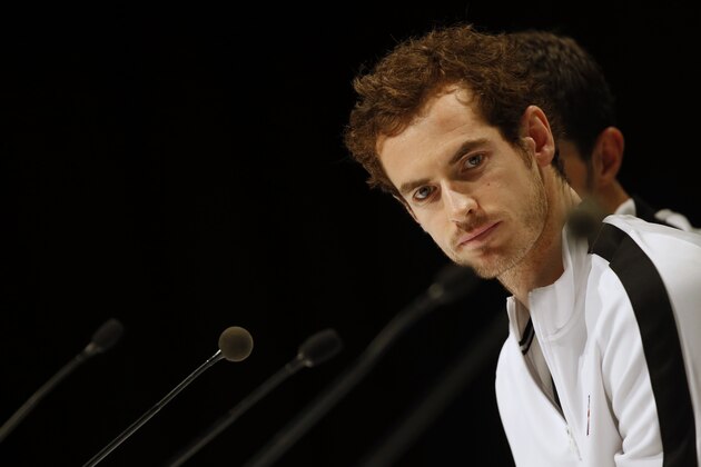 Britain's Andy Murray listens to a question form the media during press conference for the Davis Cup Final tennis match between Belgium and Britain, in Ghent, Belgium, Thursday, Nov. 26, 2015. The final starts Friday and runs till Sunday. (AP Photo/Alastair Grant)