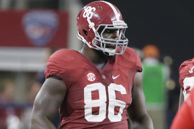 Alabama defensive lineman A'Shawn Robinson (86) during the second half of an NCAA college football game Saturday, Sept. 5, 2015, in Arlington, Texas. (AP Photo/LM Otero)