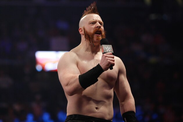 NEW YORK, NY - AUGUST 23:  Sheamus talks to the audience at the WWE SummerSlam 2015  at Barclays Center of Brooklyn on August 23, 2015 in New York City.  (Photo by JP Yim/Getty Images)