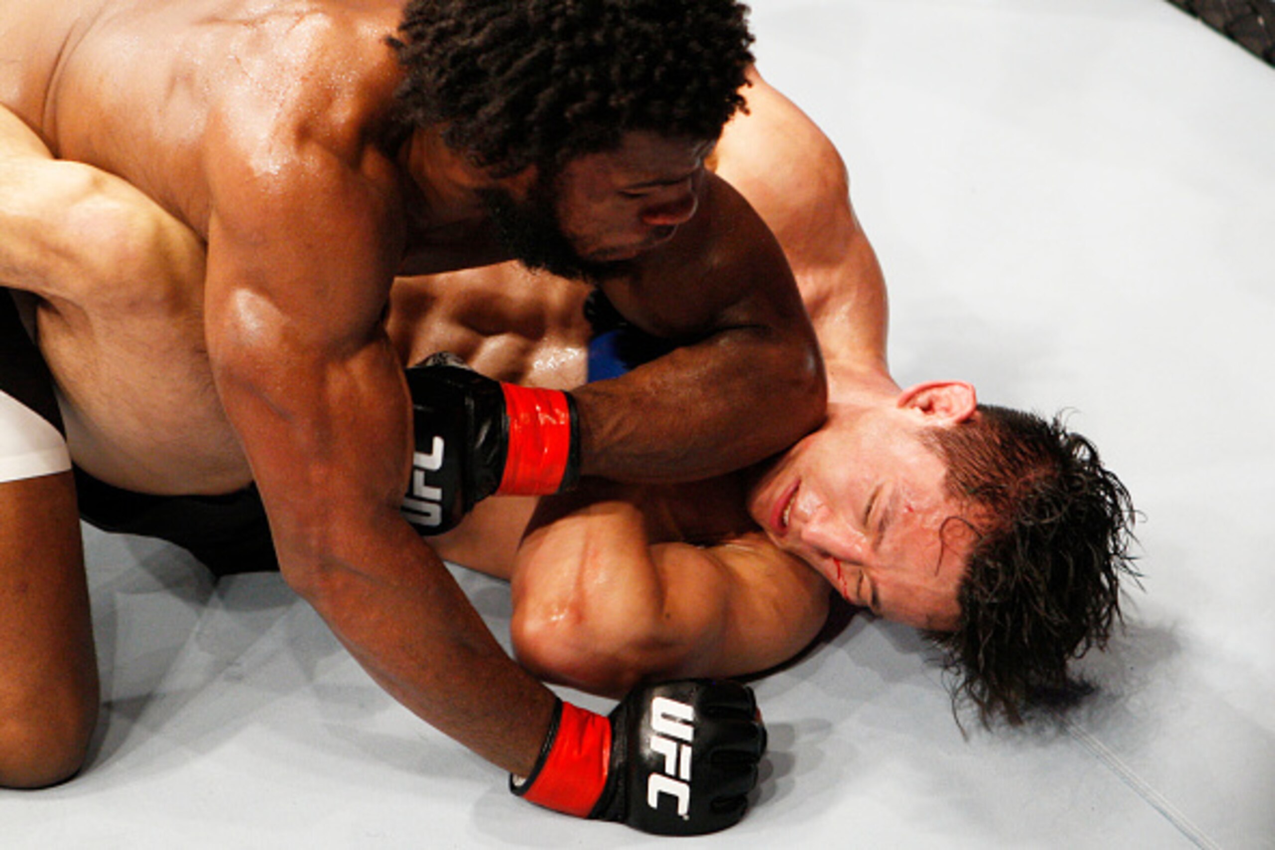 SEOUL, SOUTH KOREA - NOVEMBER 28: Dominique Steele of the United States of America lands an elbow on Dong Hyun Kim of South Korea in their lightweight bout during the UFC Fight Night at the Olympic Park Gymnastics Arena on November 28, 2015 in Seoul, South Korea. (Photo by Mitch Viquez/Zuffa LLC/Zuffa LLC via Getty Images)