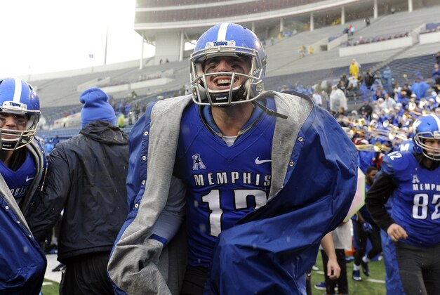 Nov 28, 2015; Memphis, TN, USA; Memphis Tigers quarterback Paxton Lynch (12) after the game against the Southern Methodist Mustangs at Liberty Bowl Memorial Stadium. Memphis Tigers defeats Southern Methodist Mustangs 63-0 .Mandatory Credit: Justin Ford-USA TODAY Sports