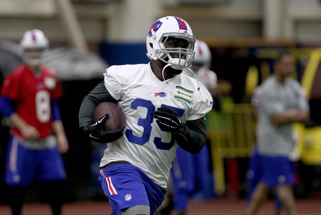 Jun 16, 2015; Buffalo, NY, USA; Buffalo Bills running back Bryce Brown (35) during minicamp at Ralph Wilson Fieldhouse. Mandatory Credit: Timothy T. Ludwig-USA TODAY Sports