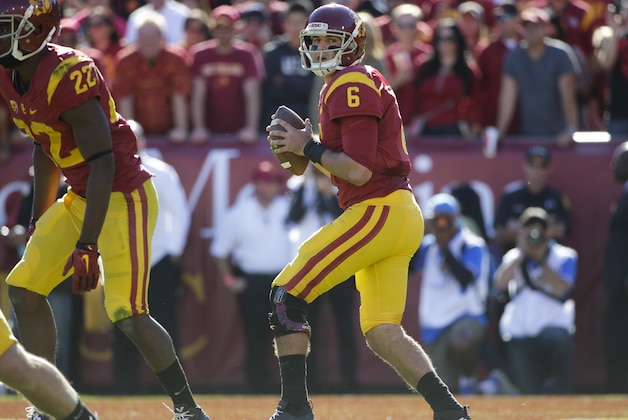Southern California quarterback Cody Kessler  looks to pass during the first half of an NCAA college football game against UCLA, Saturday, Nov. 28, 2015, in Los Angeles. (AP Photo/Jae C. Hong)