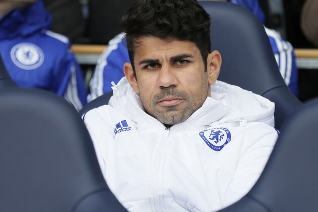 Chelsea’s Diego Costa looks across the pitch before the English Premier League soccer match between Tottenham Hotspur and Chelsea at White Hart Lane in London, Sunday Nov. 29, 2015. (AP Photo/Tim Ireland)