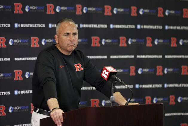 Rutgers head coach Kyle Flood speaks to the media during a news conference after an NCAA college football game against Maryland Saturday, Nov. 28, 2015, in Piscataway, N.J. Maryland won 46-41. (AP Photo/Mel Evans)