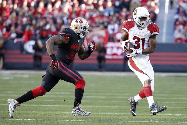 Arizona Cardinals running back David Johnson (31) runs against San Francisco 49ers linebacker NaVorro Bowman (53) during the second half of an NFL football game in Santa Clara, Calif., Sunday, Nov. 29, 2015. (AP Photo/Tony Avelar) Arizona Cardinals running back David Johnson (31) runs against San Francisco 49ers linebacker NaVorro Bowman (53) during the second half of an NFL football game in Santa Clara, Calif., Sunday, Nov. 29, 2015. (AP Photo/Tony Avelar)