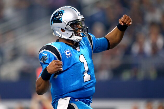 ARLINGTON, TX - NOVEMBER 26: Cam Newton #1 of the Carolina Panthers celebrates after scoring a touchdown against the Dallas Cowboys in the second half at AT&T Stadium on November 26, 2015 in Arlington, Texas. (Photo by Ronald Martinez/Getty Images) ARLINGTON, TX - NOVEMBER 26: Cam Newton #1 of the Carolina Panthers celebrates after scoring a touchdown against the Dallas Cowboys in the second half at AT&T Stadium on November 26, 2015 in Arlington, Texas. (Photo by Ronald Martinez/Getty Images)