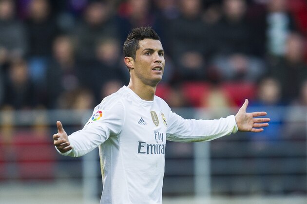EIBAR, SPAIN - NOVEMBER 29:  Cristiano Ronaldo of Real Madrid reacts during the La Liga match between SD Eibar and Real Madrid at Ipurua Municipal Stadium at Ipurua Municipal Stadium on November 29, 2015 in Eibar, Spain.  (Photo by Juan Manuel Serrano Arce/Getty Images)