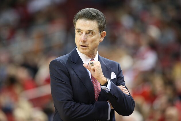 LOUISVILLE, KY - NOVEMBER 17:  Rick Pitino the head coach of the Louisville Cardinals watches the action during the game against the Hartford Hawks at KFC YUM! Center on November 17, 2015 in Louisville, Kentucky.  (Photo by Andy Lyons/Getty Images)