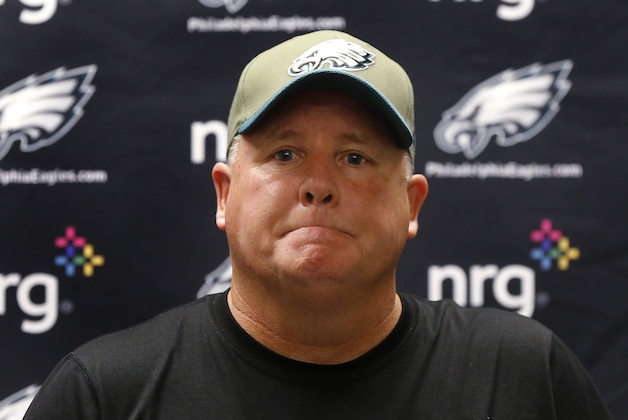 Philadelphia Eagles head coach Chip Kelly addresses the media after an NFL football game against the Detroit Lions, Thursday, Nov. 26, 2015, in Detroit. The Lions defeated the Eagles 45-14. (AP Photo/Paul Sancya)