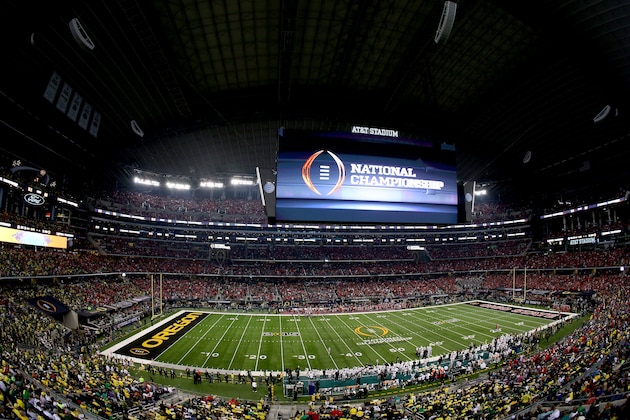 ARLINGTON, TX - JANUARY 12:  A general view of the the College Football Playoff National Championship Game between the Oregon Ducks and the Ohio State Buckeyes at AT&T Stadium on January 12, 2015 in Arlington, Texas.  (Photo by Sarah Glenn/Getty Images)