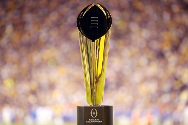 BATON ROUGE, LA - OCTOBER 17:  College Football Playoff National Championship Trophy presented by Dr Pepper is seen at Tiger Stadium on October 17, 2015 in Baton Rouge, Louisiana.  (Photo by Chris Graythen/Getty Images)