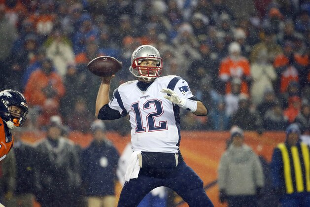 New England Patriots quarterback Tom Brady (12) throws against the Denver Broncos during the second half of an NFL football game, Sunday, Nov. 29, 2015, in Denver. (AP Photo/Jack Dempsey)