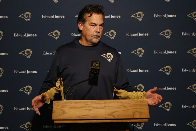 St. Louis Rams head coach Jeff Fisher speaks to the media after an NFL football game against the Cincinnati Bengals, Sunday, Nov. 29, 2015, in Cincinnati. The Bengals won 31-7. (AP Photo/Frank Victores) St. Louis Rams head coach Jeff Fisher speaks to the media after an NFL football game against the Cincinnati Bengals, Sunday, Nov. 29, 2015, in Cincinnati. The Bengals won 31-7. (AP Photo/Frank Victores)