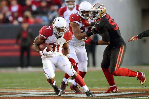 SANTA CLARA, CA - NOVEMBER 29:  Running back David Johnson #31 of the Arizona Cardinals rushes with the ball against the San Francisco 49ers during an NFL football game at Levi's Stadium on November 29, 2015 in Santa Clara, California.  (Photo by Thearon W. Henderson/Getty Images)