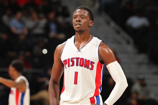 HOUSTON, TX - NOVEMBER 30: Reggie Jackson #1 of the Detroit Pistons looks on during the game against the Houston Rockets on November 30, 2015 at the Toyota Center in Houston, Texas. NOTE TO USER: User expressly acknowledges and agrees that, by downloading and or using this photograph, User is consenting to the terms and conditions of the Getty Images License Agreement. Mandatory Copyright Notice: Copyright 2015 NBAE (Photo by Joe Murphy/NBAE via Getty Images)