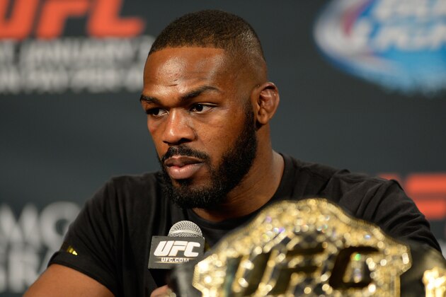 LAS VEGAS, NEVADA - JANUARY 03:  UFC light heavyweight champion Jon Jones speaks to the media during the UFC 182 post fight press conference inside the MGM Grand Hotel/Casino on January 3, 2015 in Las Vegas, Nevada. (Photo by Brandon Magnus/Zuffa LLC/Zuffa LLC via Getty Images)