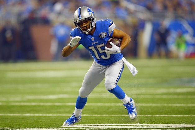 Detroit Lions wide receiver Golden Tate (15) runs with the ball after a catch against the Philadelphia Eagles during an NFL football game, Thursday, Nov. 26, 2015, in Detroit. The Lions won the game 45-14.  (Jeff Haynes/AP Images for Panini)
